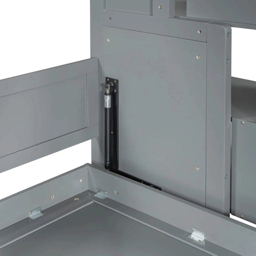 Full Over Full Size Murphy Bed with Hydraulic Lift & Desk Design, Gray Default -DTYStore