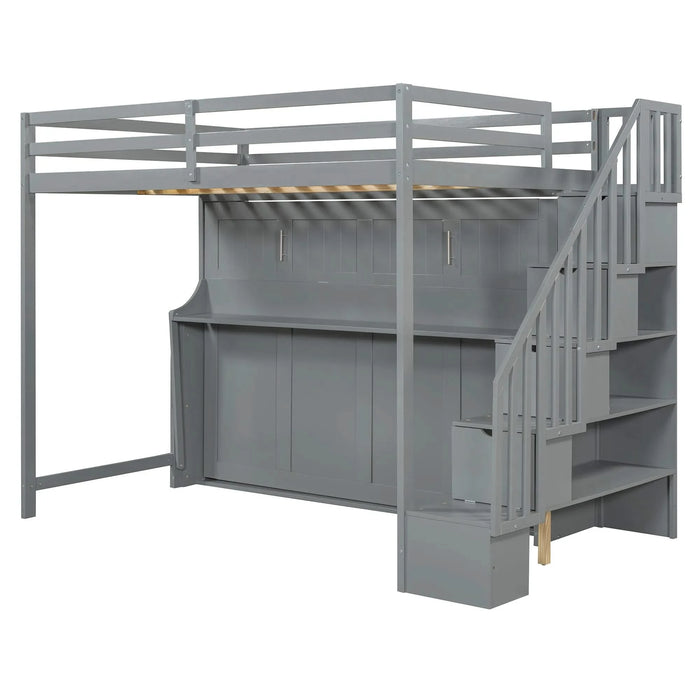 Full Over Full Size Murphy Bed with Hydraulic Lift & Desk Design, Gray Default -DTYStore