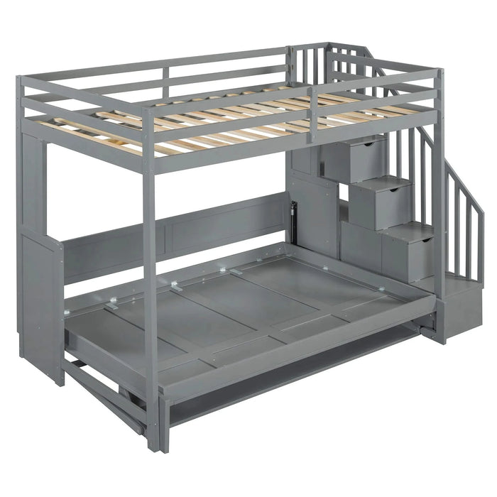 Full Over Full Size Murphy Bed with Hydraulic Lift & Desk Design, Gray Default -DTYStore