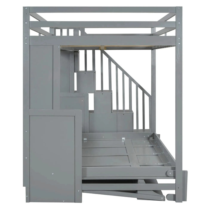 Full Over Full Size Murphy Bed with Hydraulic Lift & Desk Design, Gray Default -DTYStore