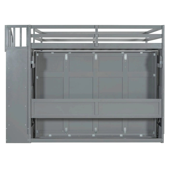 Full Over Full Size Murphy Bed with Hydraulic Lift & Desk Design, Gray Default -DTYStore