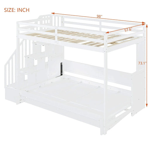 Full Over Full Size Murphy Bed with Hydraulic Lift & Desk Design, White Default -DTYStore