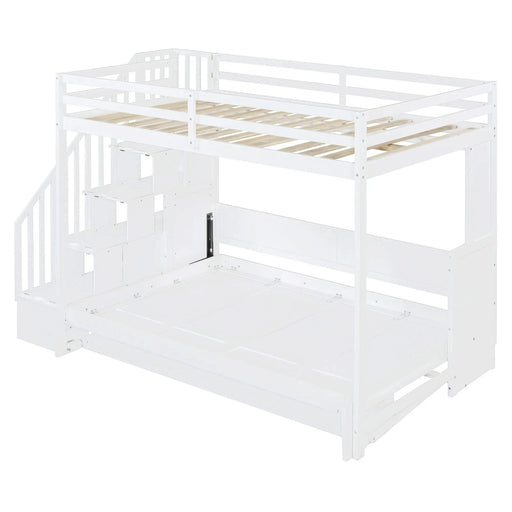 Full Over Full Size Murphy Bed with Hydraulic Lift & Desk Design, White Default -DTYStore