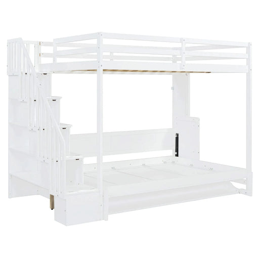 Full Over Full Size Murphy Bed with Hydraulic Lift & Desk Design, White Default -DTYStore