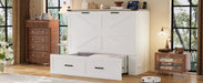 Full Size Farmhouse Murphy Cabinet Bed with Charging Station, Foldable Platform Bed with Large Storage Drawer for Guest-Room, Small Bedroom, White Default -DTYStore