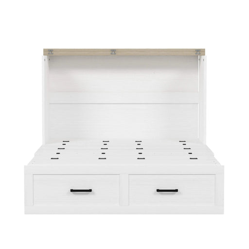 Full Size Farmhouse Murphy Cabinet Bed with Charging Station, Foldable Platform Bed with Large Storage Drawer for Guest-Room, Small Bedroom, White Default -DTYStore