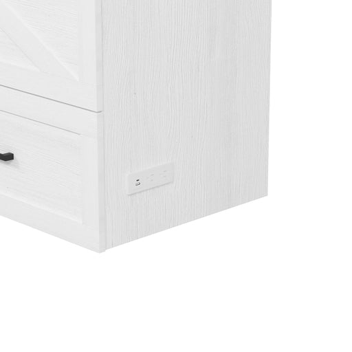 Full Size Farmhouse Murphy Cabinet Bed with Charging Station, Foldable Platform Bed with Large Storage Drawer for Guest-Room, Small Bedroom, White Default -DTYStore