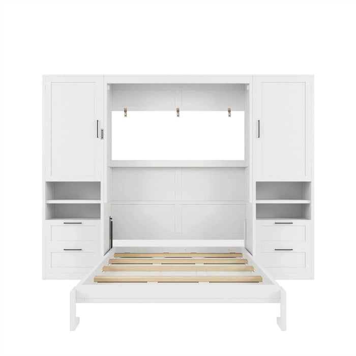Full Size Murphy Bed Wall Bed with Closet ,Drawers and Shelves,White Default -DTYStore