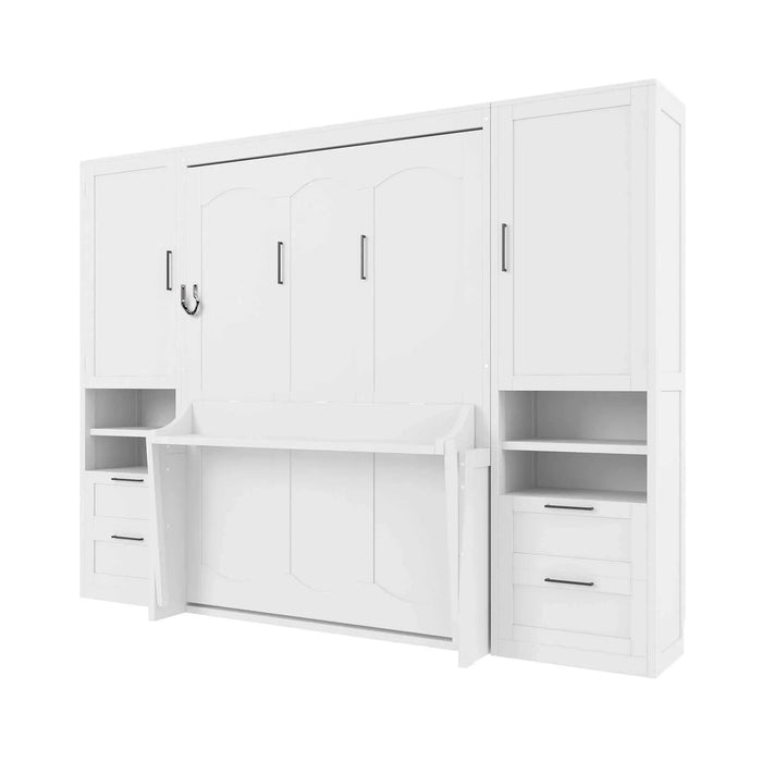 Full Size Murphy Bed Wall Bed with Closet ,Drawers and Shelves,White Default -DTYStore
