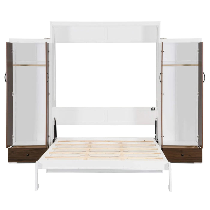 Full Size Murphy Bed Wall Bed with Closet ,Drawers and Table,White Default -DTYStore