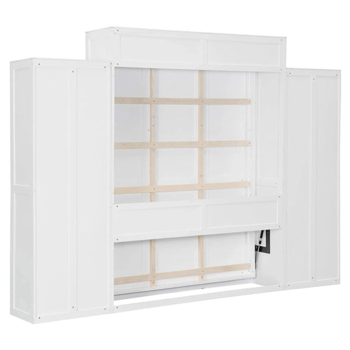 Full Size Murphy Bed Wall Bed with Closet ,Drawers and Table,White Default -DTYStore