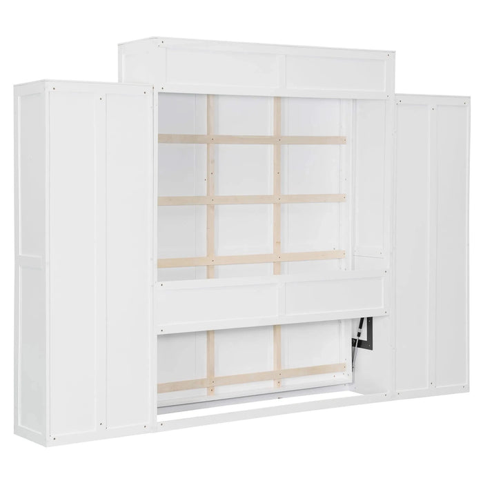 Full Size Murphy Bed Wall Bed with Closet ,Drawers and Table,White Default -DTYStore