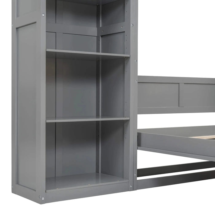 Full Size Murphy Bed Wall Bed with Shelves,Gray Default -DTYStore