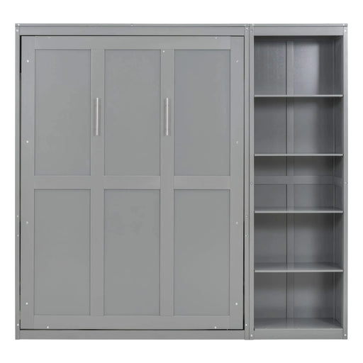 Full Size Murphy Bed Wall Bed with Shelves,Gray Default -DTYStore