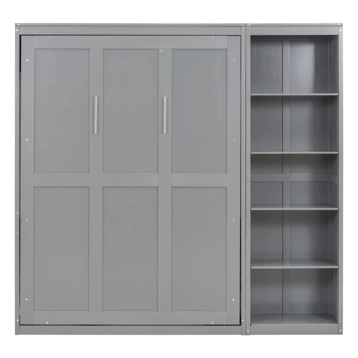 Full Size Murphy Bed Wall Bed with Shelves,Gray Default -DTYStore