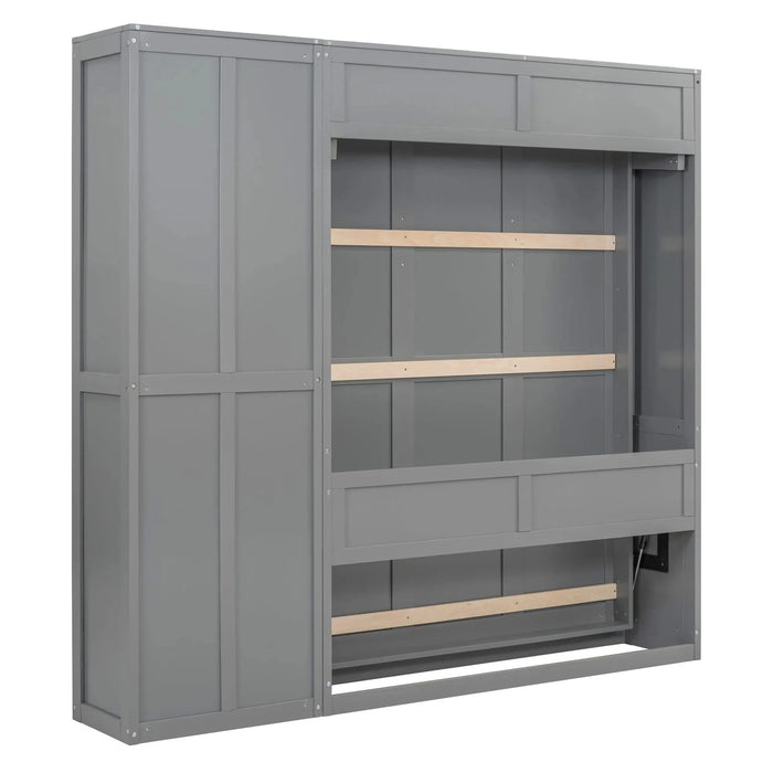 Full Size Murphy Bed Wall Bed with Shelves,Gray Default -DTYStore