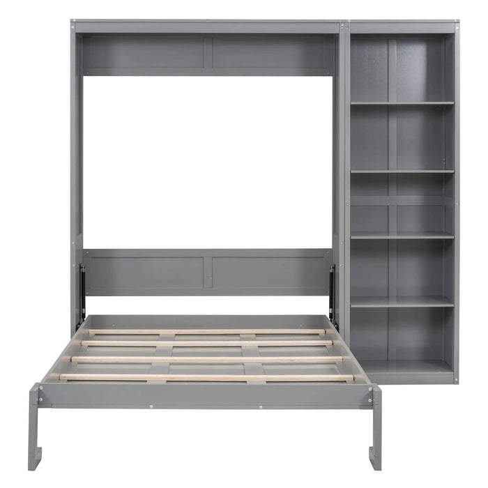 Full Size Murphy Bed Wall Bed with Shelves,Gray Default -DTYStore
