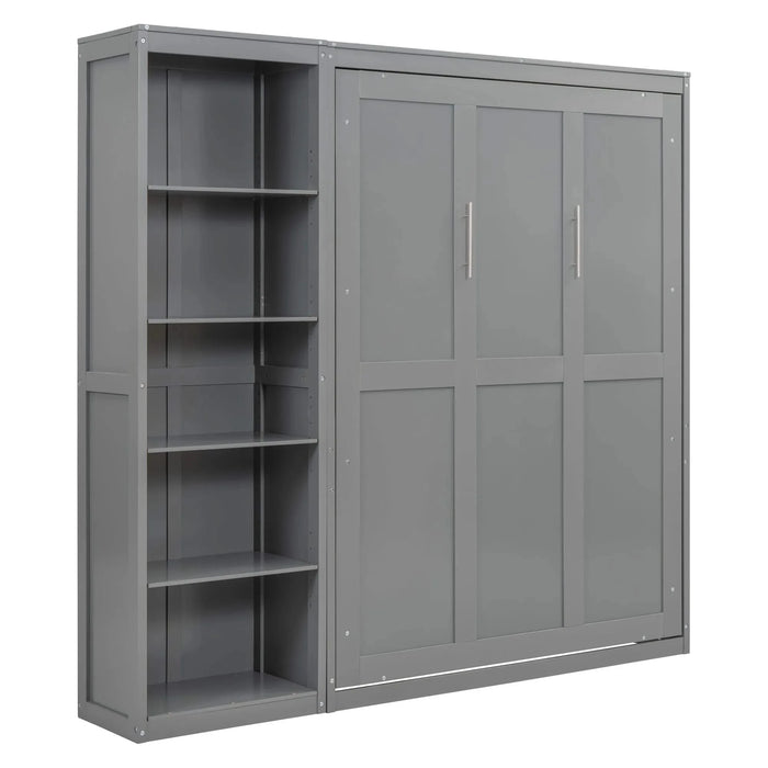 Full Size Murphy Bed Wall Bed with Shelves,Gray Default -DTYStore