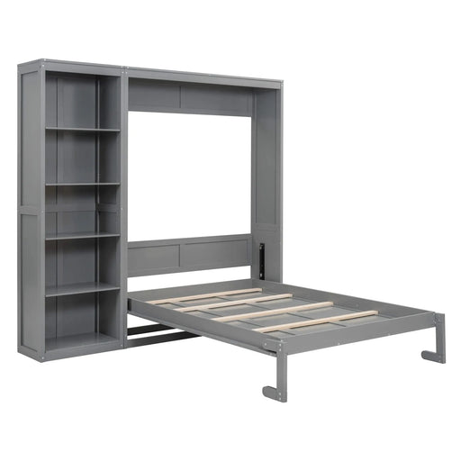 Full Size Murphy Bed Wall Bed with Shelves,Gray Default -DTYStore