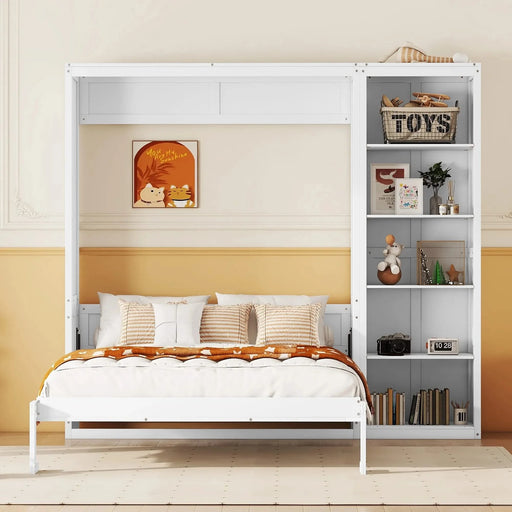 Full Size Murphy Bed Wall Bed with Shelves,White Default -DTYStore