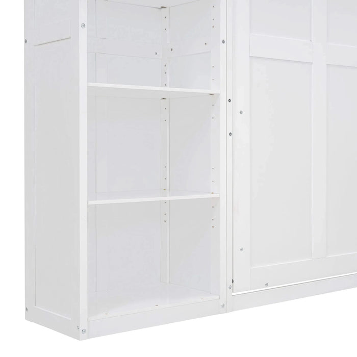 Full Size Murphy Bed Wall Bed with Shelves,White Default -DTYStore