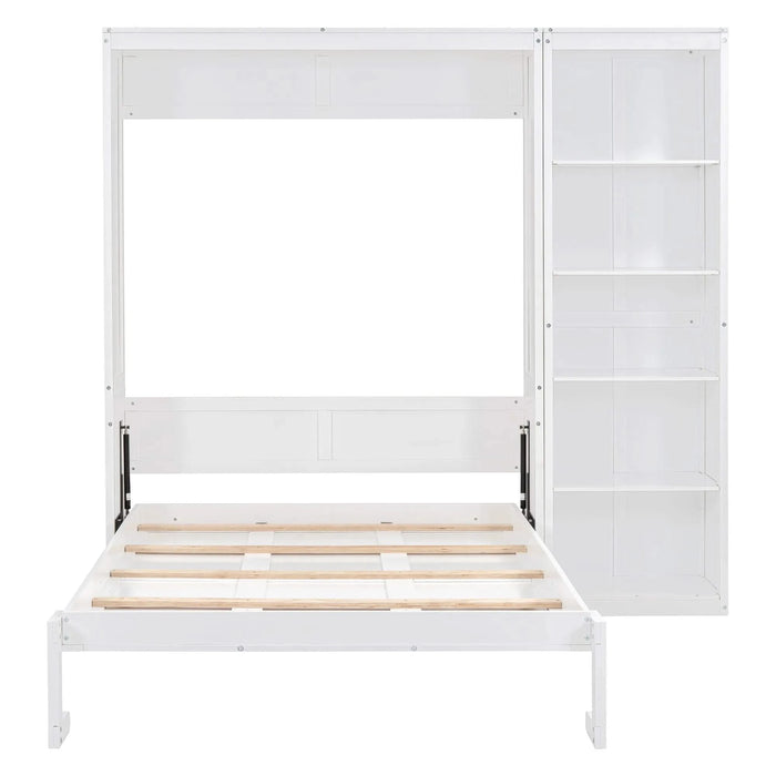 Full Size Murphy Bed Wall Bed with Shelves,White Default -DTYStore