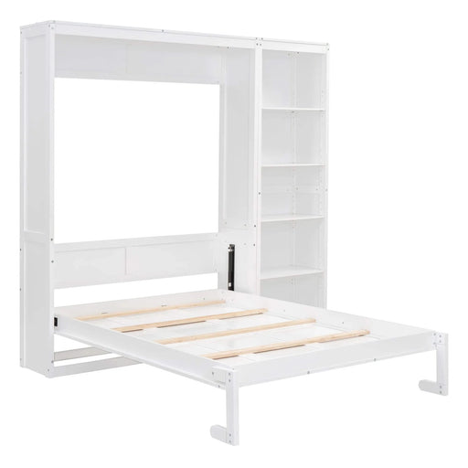 Full Size Murphy Bed Wall Bed with Shelves,White Default -DTYStore