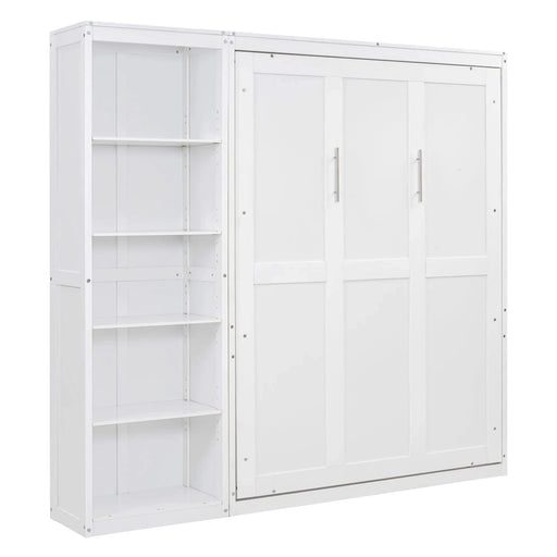 Full Size Murphy Bed Wall Bed with Shelves,White Default -DTYStore
