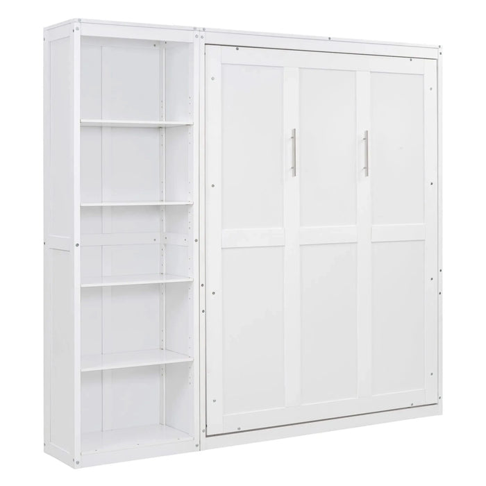 Full Size Murphy Bed Wall Bed with Shelves,White Default -DTYStore