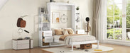 Full Size Murphy Bed Wall Bed with Shelves, Drawers and LED Lights,White Default -DTYStore