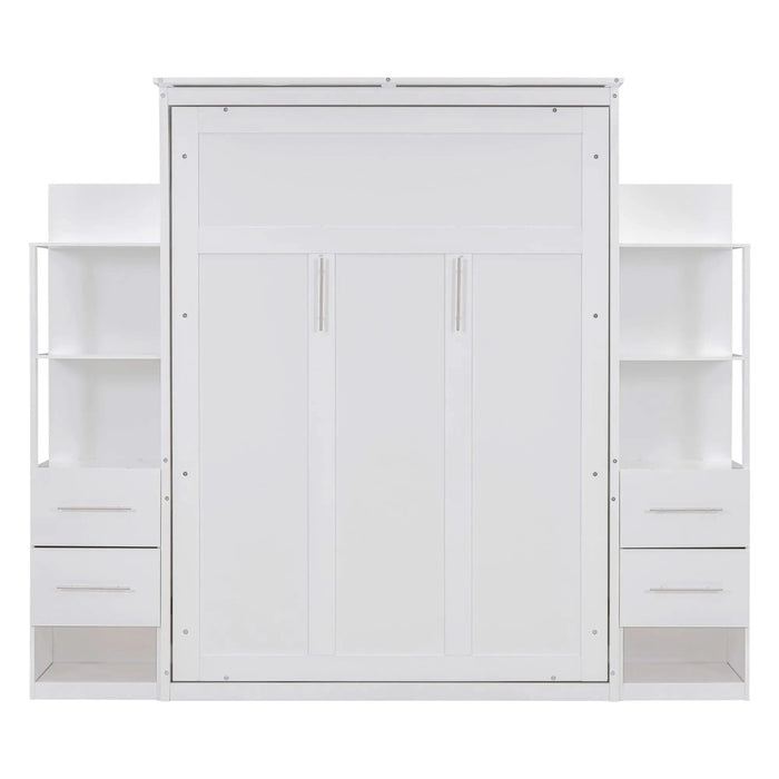 Full Size Murphy Bed Wall Bed with Shelves, Drawers and LED Lights,White Default -DTYStore
