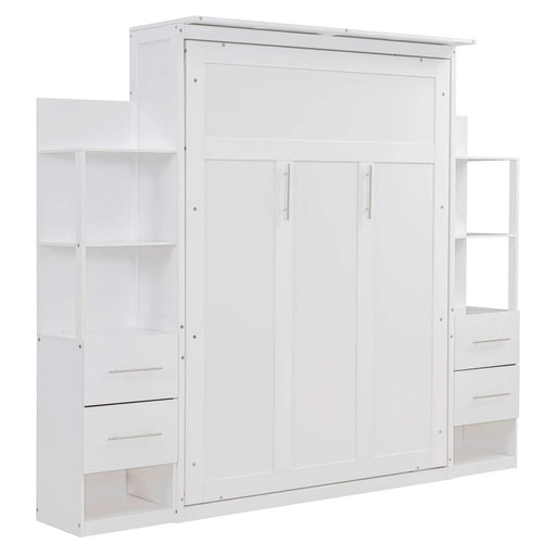 Full Size Murphy Bed Wall Bed with Shelves, Drawers and LED Lights,White Default -DTYStore
