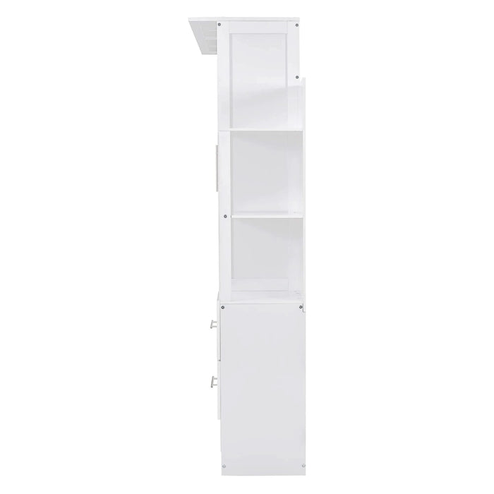 Full Size Murphy Bed Wall Bed with Shelves, Drawers and LED Lights,White Default -DTYStore