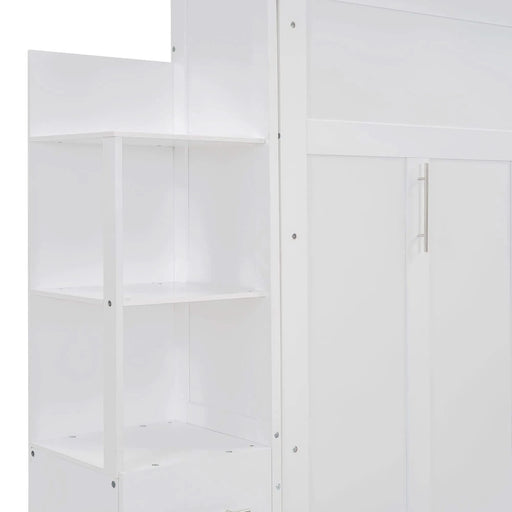 Full Size Murphy Bed Wall Bed with Shelves, Drawers and LED Lights,White Default -DTYStore