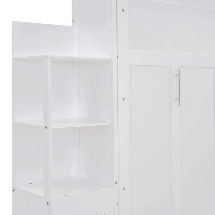 Full Size Murphy Bed Wall Bed with Shelves, Drawers and LED Lights,White Default -DTYStore