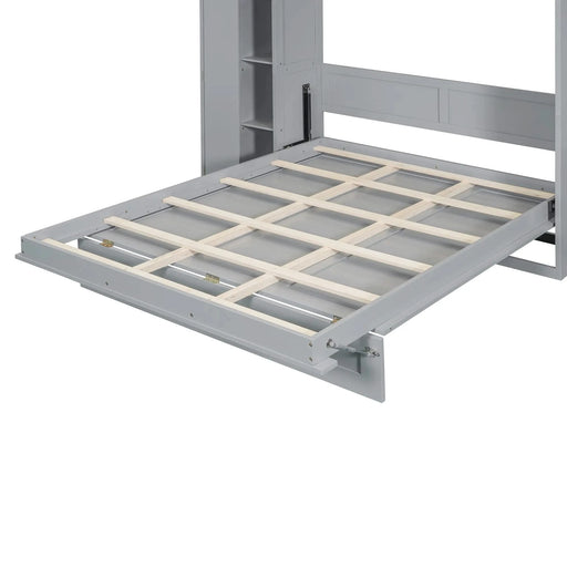 Full Size Murphy Bed Wall Bed with Shelves, Wardrobe and LED Lights,Gray Default -DTYStore