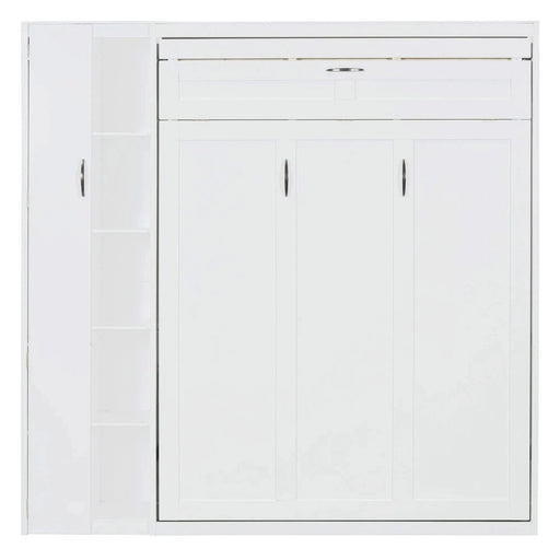 Full Size Murphy Bed Wall Bed with Shelves, Wardrobe and LED Lights,White Default -DTYStore