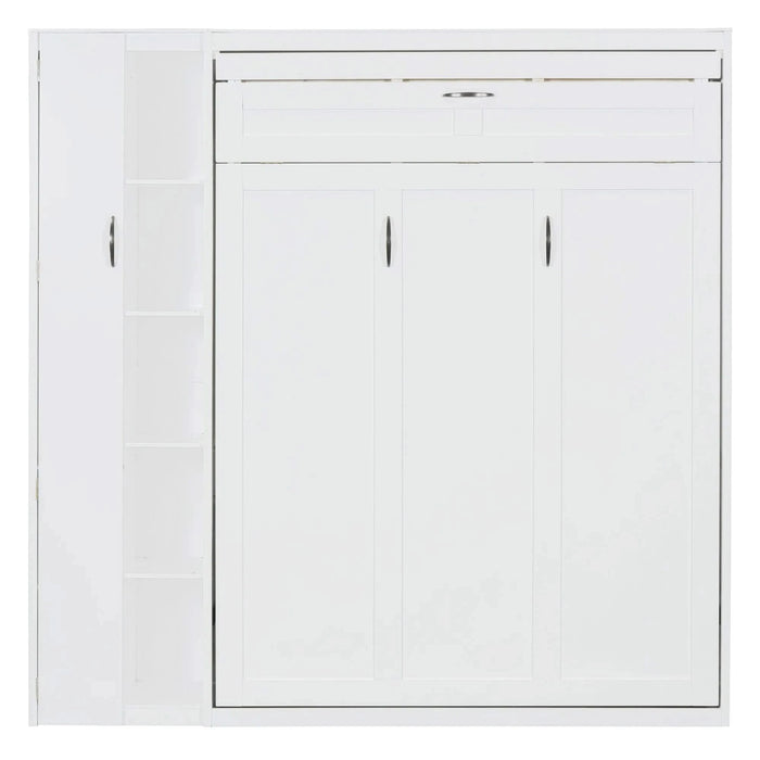 Full Size Murphy Bed Wall Bed with Shelves, Wardrobe and LED Lights,White Default -DTYStore