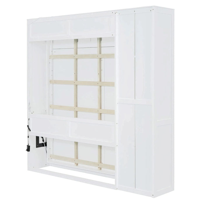 Full Size Murphy Bed Wall Bed with Shelves, Wardrobe and LED Lights,White Default -DTYStore