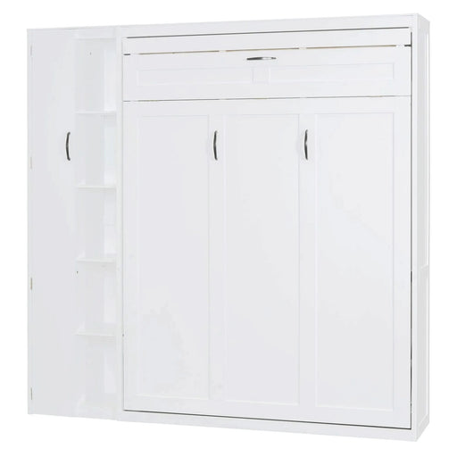Full Size Murphy Bed Wall Bed with Shelves, Wardrobe and LED Lights,White Default -DTYStore