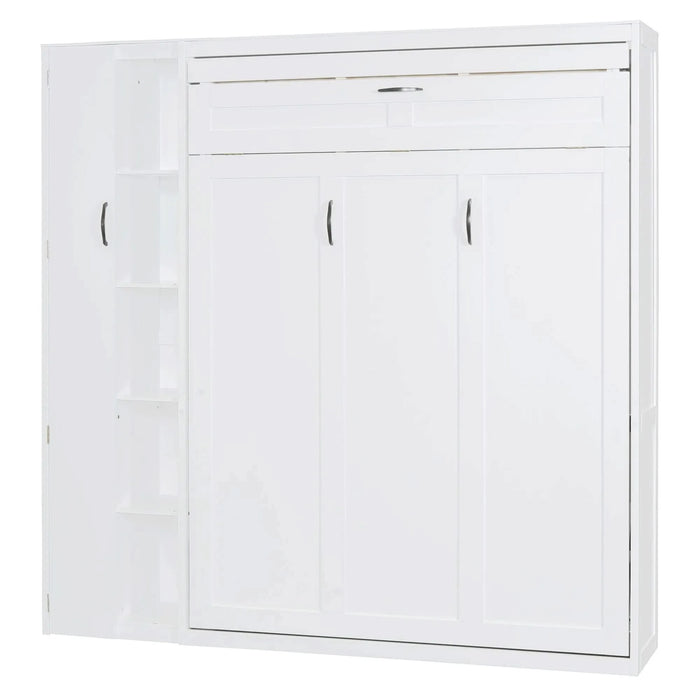 Full Size Murphy Bed Wall Bed with Shelves, Wardrobe and LED Lights,White Default -DTYStore