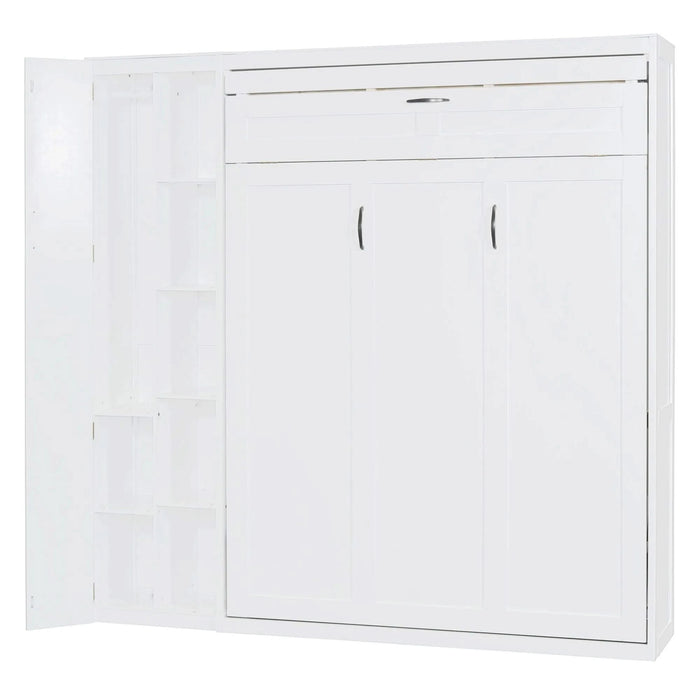 Full Size Murphy Bed Wall Bed with Shelves, Wardrobe and LED Lights,White Default -DTYStore