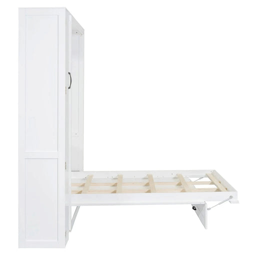 Full Size Murphy Bed Wall Bed with Shelves, Wardrobe and LED Lights,White Default -DTYStore