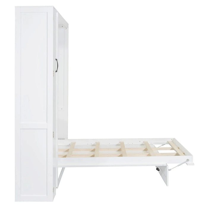 Full Size Murphy Bed Wall Bed with Shelves, Wardrobe and LED Lights,White Default -DTYStore