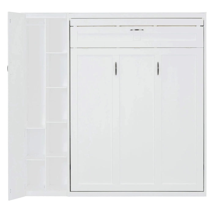Full Size Murphy Bed Wall Bed with Shelves, Wardrobe and LED Lights,White Default -DTYStore