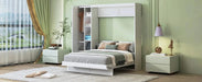 Full Size Murphy Bed Wall Bed with Shelves, Wardrobe and LED Lights,White Default -DTYStore