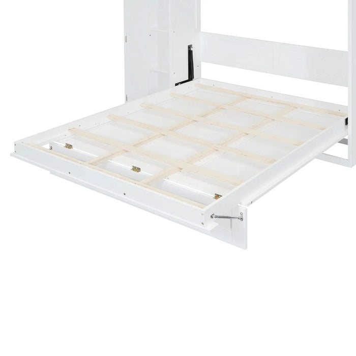 Full Size Murphy Bed Wall Bed with Shelves, Wardrobe and LED Lights,White Default -DTYStore