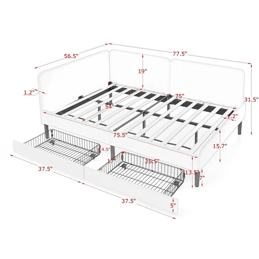Full Size Upholstered Platform Bed Frame with 2 Storage Drawers, Adjustable Velvet Sofa Bed, Beige Default -DTYStore