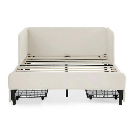 Full Size Upholstered Platform Bed Frame with 2 Storage Drawers, Adjustable Velvet Sofa Bed, Beige Default -DTYStore