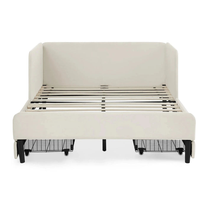 Full Size Upholstered Platform Bed Frame with 2 Storage Drawers, Adjustable Velvet Sofa Bed, Beige Default -DTYStore